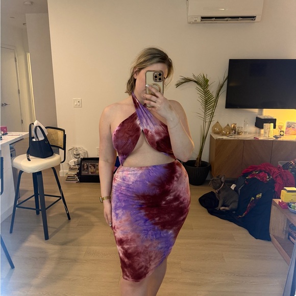 Fashion Nova Purple and Red Tie-Dye Midi Dress - Picture 2 of 4